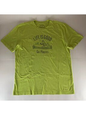 Life Is Good Lime Green Go Places Short Sleeve Crusher Tee Shirt Mens Large